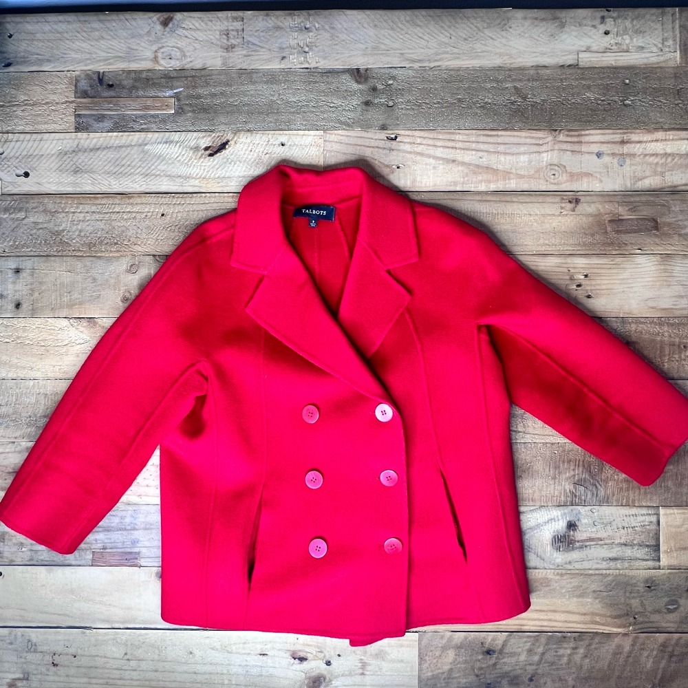 Women's Size 8 TALBOTS Red Wool Blend Peacoat Jacket Coat - Classy Dressy Fun